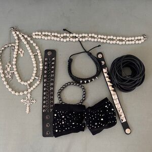 Madonna Material Gir Cross, Pearls, Necklaces, Bracelets, cuffs, fishnet gloves
